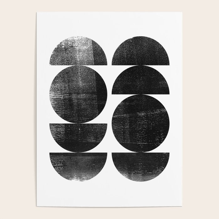 Black and White Mid Century Modern Circles Abstract Poster Gallery Image 1