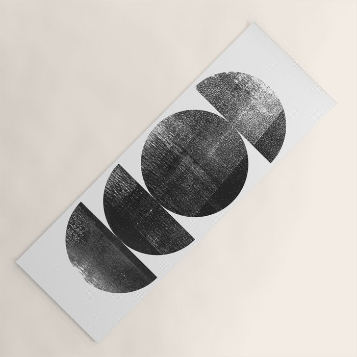 Black and White Mid Century Modern Circles Abstract Yoga Mat Gallery Image 1