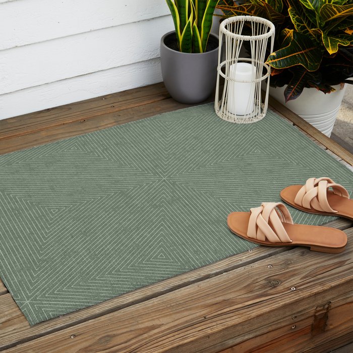 boho triangle stripes - sage Outdoor Rug Gallery Image 2