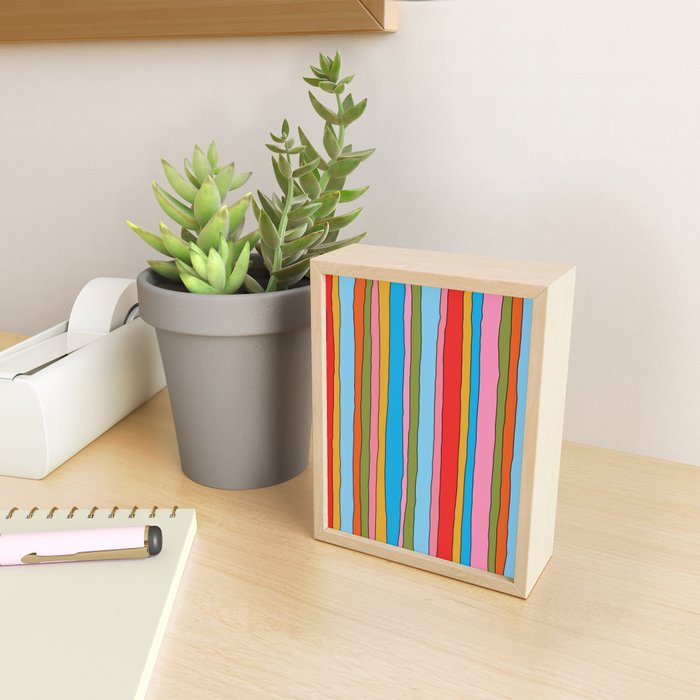 Retro Mood Lined Stripe Pattern Blue Orange Green Pink Mustard Mini Art Print Gallery Image 2