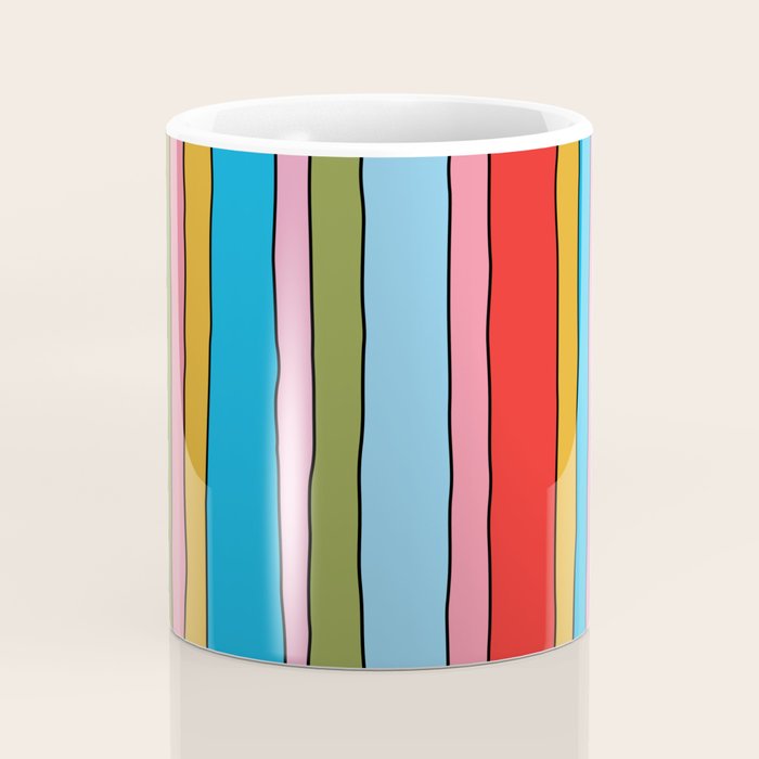 Retro Mood Lined Stripe Pattern Blue Orange Green Pink Mustard Coffee Mug Gallery Image 4