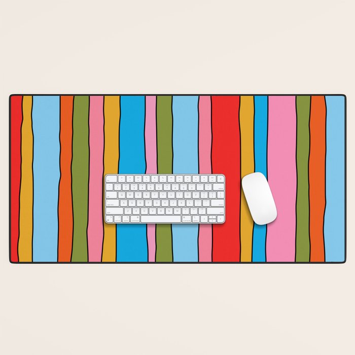 Retro Mood Lined Stripe Pattern Blue Orange Green Pink Mustard Desk Mat Gallery Image 1