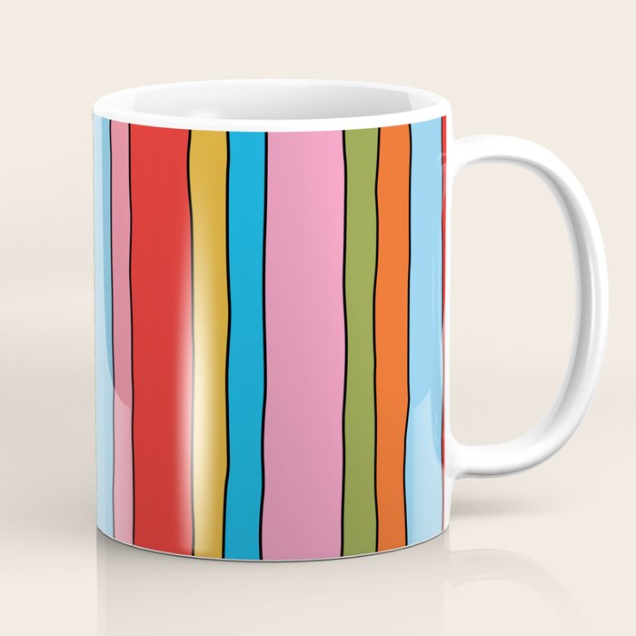 Retro Mood Lined Stripe Pattern Blue Orange Green Pink Mustard Coffee Mug Gallery Image 1