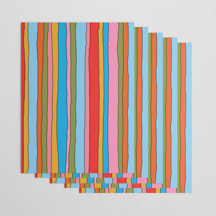 Retro Mood Lined Stripe Pattern Blue Orange Green Pink Mustard Wrapping Paper Gallery Image 3