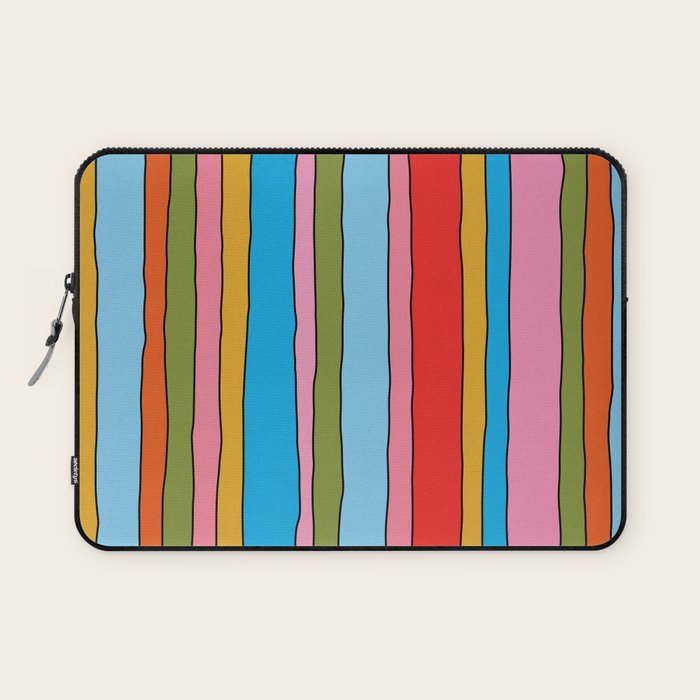Retro Mood Lined Stripe Pattern Blue Orange Green Pink Mustard Laptop Sleeve Gallery Image 1