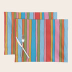 Retro Mood Lined Stripe Pattern Blue Orange Green Pink Mustard Placemat Gallery Image 1