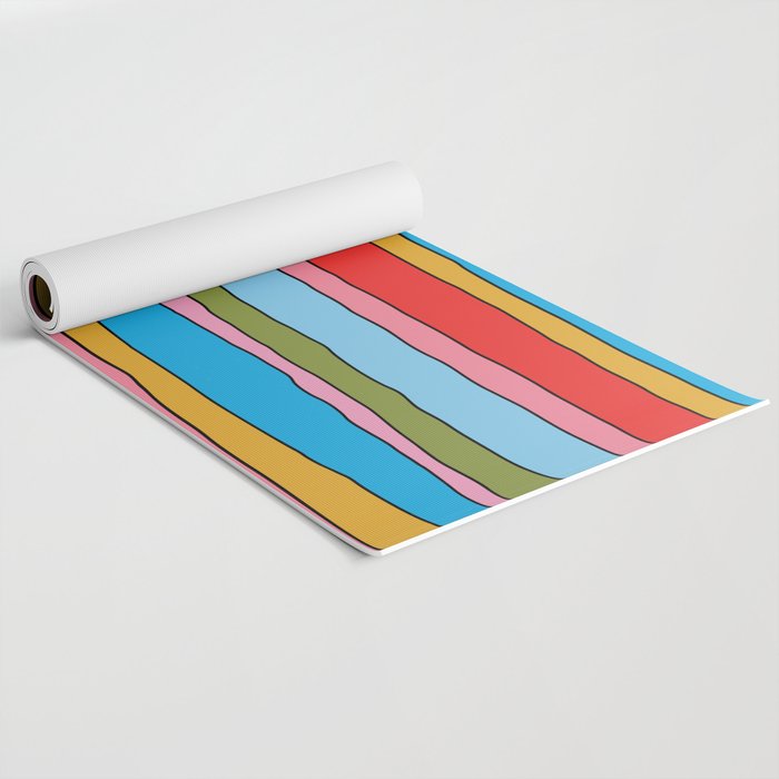 Retro Mood Lined Stripe Pattern Blue Orange Green Pink Mustard Yoga Mat Gallery Image 2