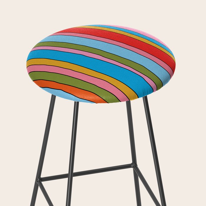 Retro Mood Lined Stripe Pattern Blue Orange Green Pink Mustard Stool Gallery Image 2