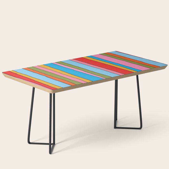 Retro Mood Lined Stripe Pattern Blue Orange Green Pink Mustard Coffee Table Gallery Image 1