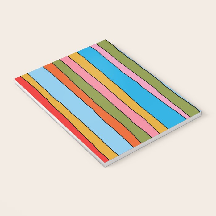 Retro Mood Lined Stripe Pattern Blue Orange Green Pink Mustard Notebook Gallery Image 3