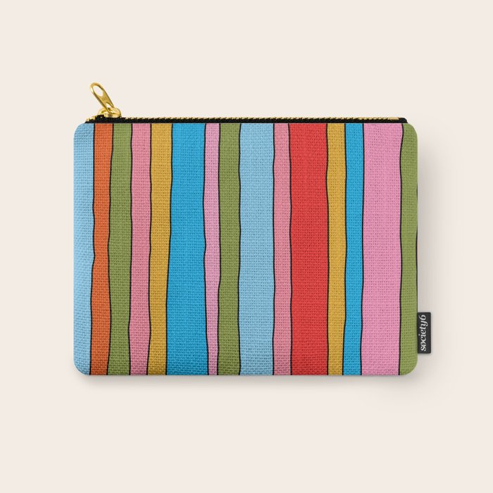 Retro Mood Lined Stripe Pattern Blue Orange Green Pink Mustard Carry All Pouch Gallery Image 1