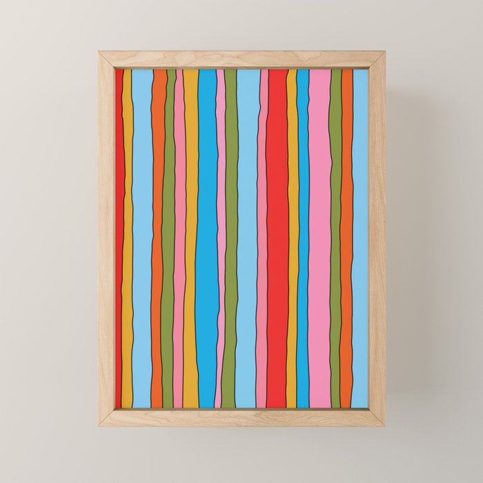 Retro Mood Lined Stripe Pattern Blue Orange Green Pink Mustard Mini Art Print Gallery Image 1