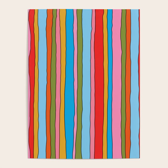 Retro Mood Lined Stripe Pattern Blue Orange Green Pink Mustard Poster Gallery Image 4