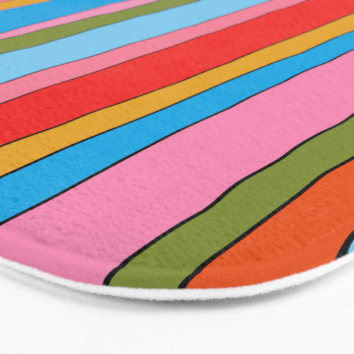 Retro Mood Lined Stripe Pattern Blue Orange Green Pink Mustard Bath Mat Gallery Image 3