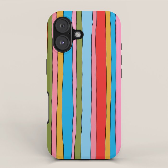 Retro Mood Lined Stripe Pattern Blue Orange Green Pink Mustard iPhone Case Gallery Image 1
