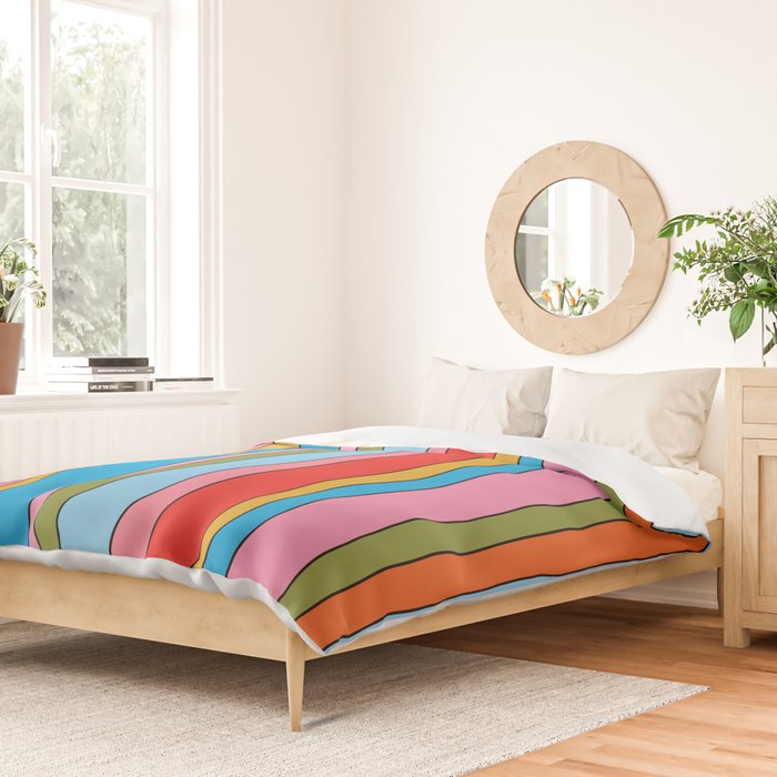 Retro Mood Lined Stripe Pattern Blue Orange Green Pink Mustard Duvet Cover Gallery Image 2