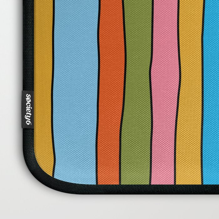 Retro Mood Lined Stripe Pattern Blue Orange Green Pink Mustard Laptop Sleeve Gallery Image 3