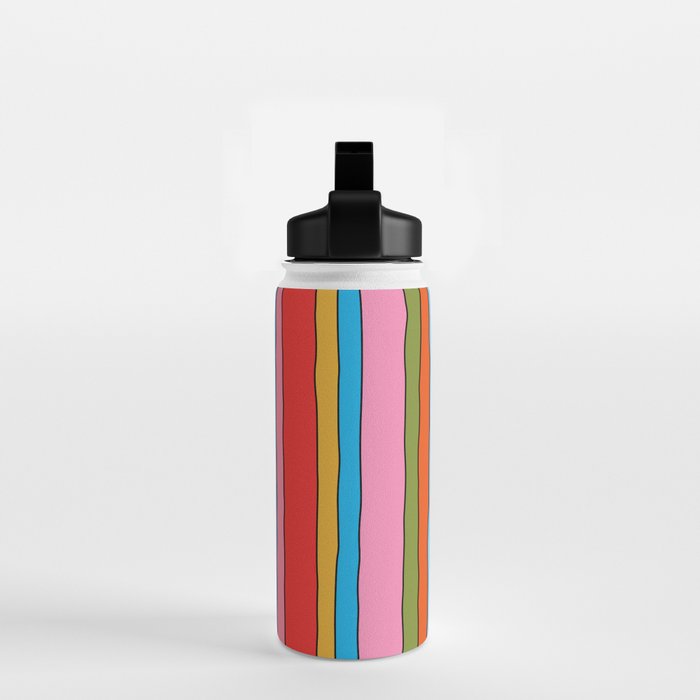 Retro Mood Lined Stripe Pattern Blue Orange Green Pink Mustard Water Bottle Gallery Image 2
