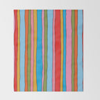 Retro Mood Lined Stripe Pattern Blue Orange Green Pink Mustard Throw Blanket Gallery Image 2