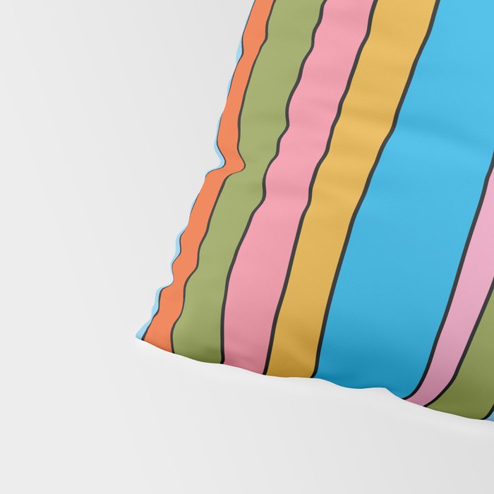 Retro Mood Lined Stripe Pattern Blue Orange Green Pink Mustard Pillow Sham Gallery Image 4