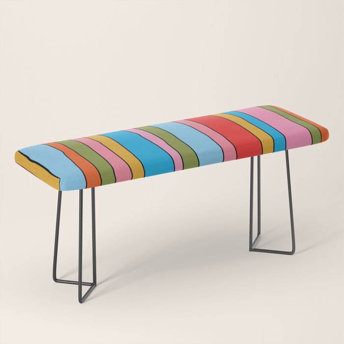 Retro Mood Lined Stripe Pattern Blue Orange Green Pink Mustard Bench Gallery Image 1