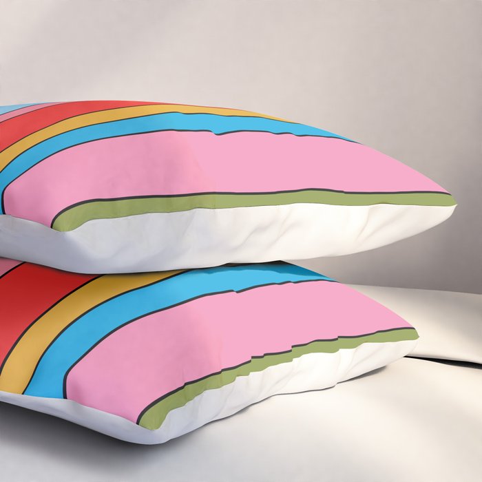 Retro Mood Lined Stripe Pattern Blue Orange Green Pink Mustard Pillow Sham Gallery Image 3