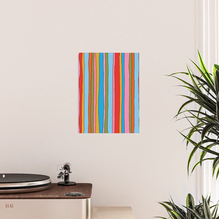 Retro Mood Lined Stripe Pattern Blue Orange Green Pink Mustard Poster Gallery Image 2