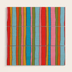 Retro Mood Lined Stripe Pattern Blue Orange Green Pink Mustard Wood Wall Art Gallery Image 1