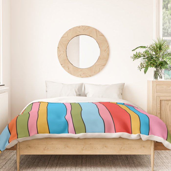 Retro Mood Lined Stripe Pattern Blue Orange Green Pink Mustard Duvet Cover Gallery Image 3