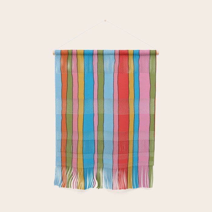 Retro Mood Lined Stripe Pattern Blue Orange Green Pink Mustard Wall Hanging Gallery Image 1