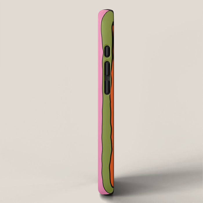 Retro Mood Lined Stripe Pattern Blue Orange Green Pink Mustard iPhone Case Gallery Image 2