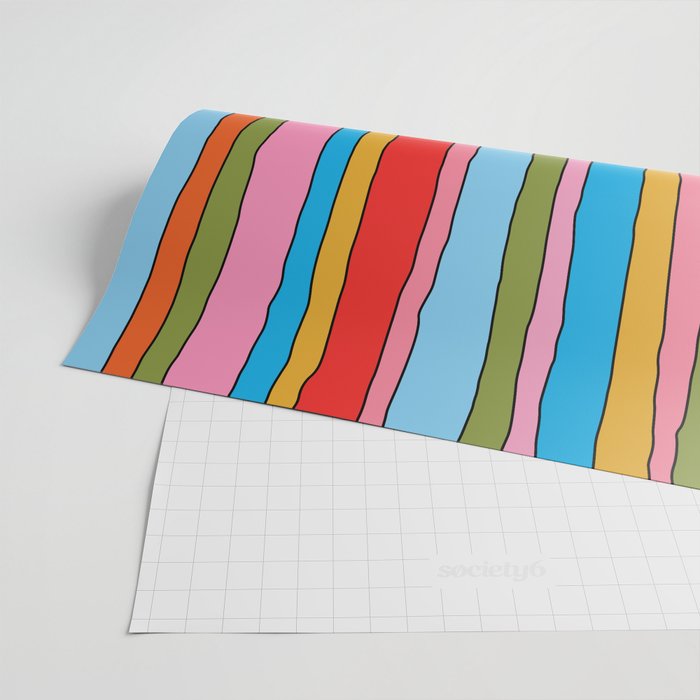 Retro Mood Lined Stripe Pattern Blue Orange Green Pink Mustard Wrapping Paper Gallery Image 2