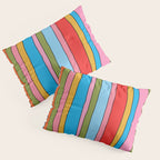 Retro Mood Lined Stripe Pattern Blue Orange Green Pink Mustard Pillow Sham Gallery Image 3