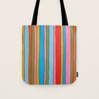 Retro Mood Lined Stripe Pattern Blue Orange Green Pink Mustard Tote Bag Gallery Image 1