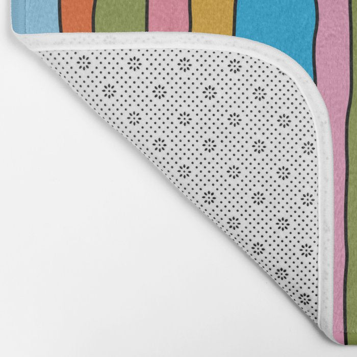 Retro Mood Lined Stripe Pattern Blue Orange Green Pink Mustard Bath Mat Gallery Image 2