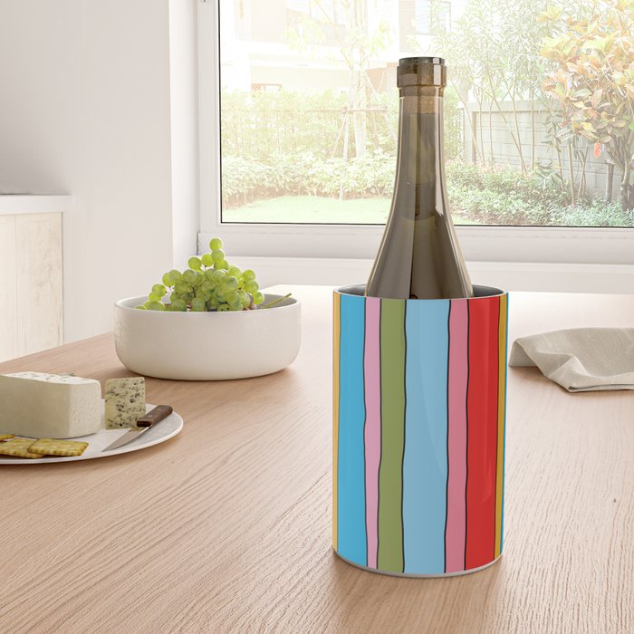 Retro Mood Lined Stripe Pattern Blue Orange Green Pink Mustard Wine Chiller Gallery Image 4