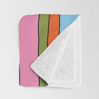 Retro Mood Lined Stripe Pattern Blue Orange Green Pink Mustard Throw Blanket Gallery Image 3