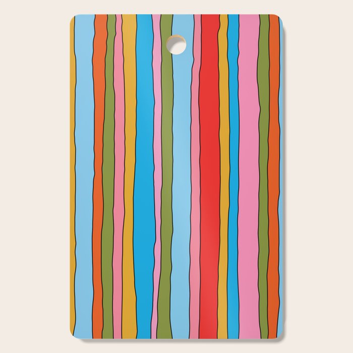 Retro Mood Lined Stripe Pattern Blue Orange Green Pink Mustard Cutting Board Gallery Image 1