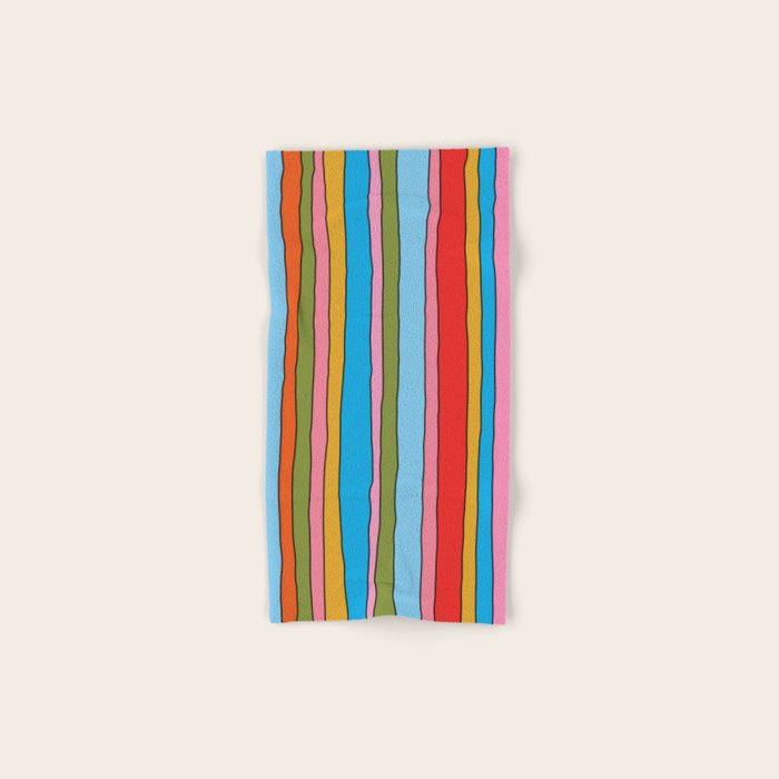 Retro Mood Lined Stripe Pattern Blue Orange Green Pink Mustard Bath Towel Gallery Image 1