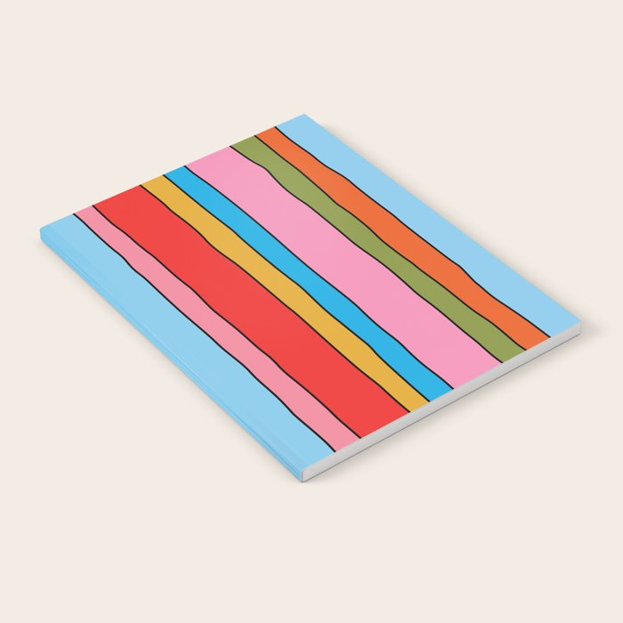 Retro Mood Lined Stripe Pattern Blue Orange Green Pink Mustard Notebook Gallery Image 1