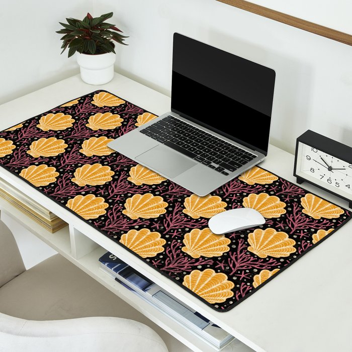 Seashell - marigold and black Desk Mat Gallery Image 2