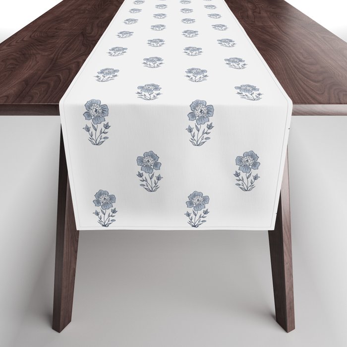 Hydrangea Block Print Table Runner