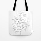 Minimal Line Art Magnolia Flowers Tote Bag Gallery Image 1
