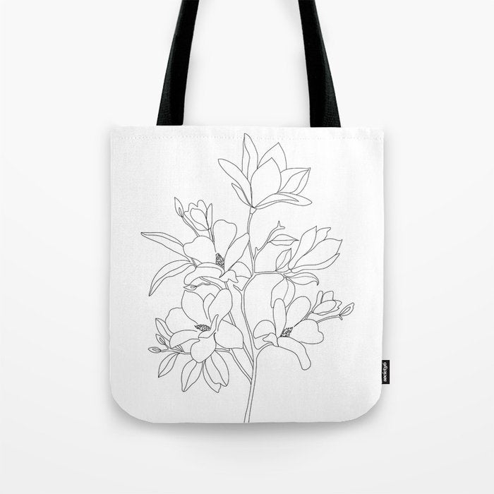 Minimal Line Art Magnolia Flowers Tote Bag Gallery Image 1