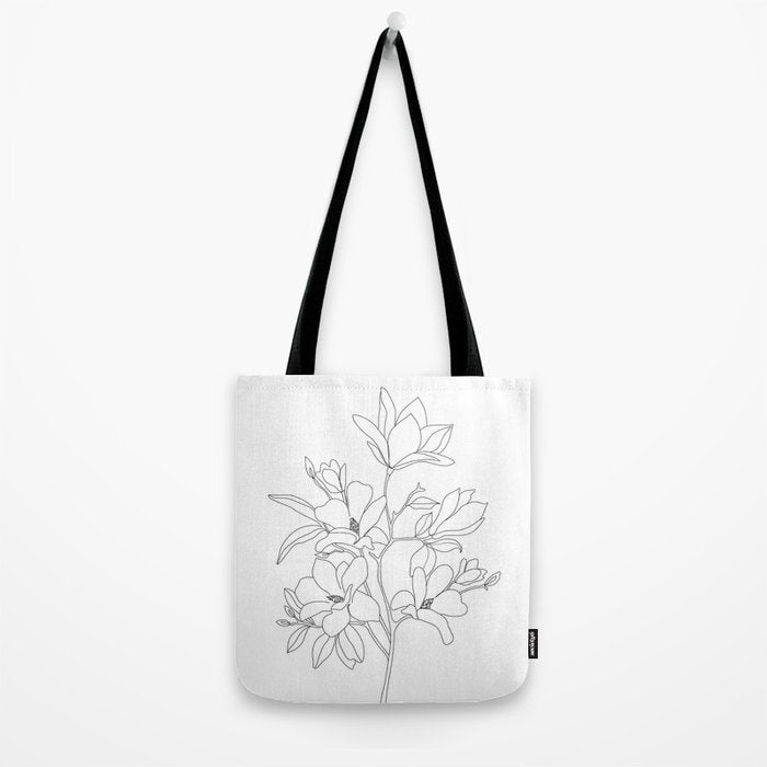 Minimal Line Art Magnolia Flowers Tote Bag Gallery Image 2