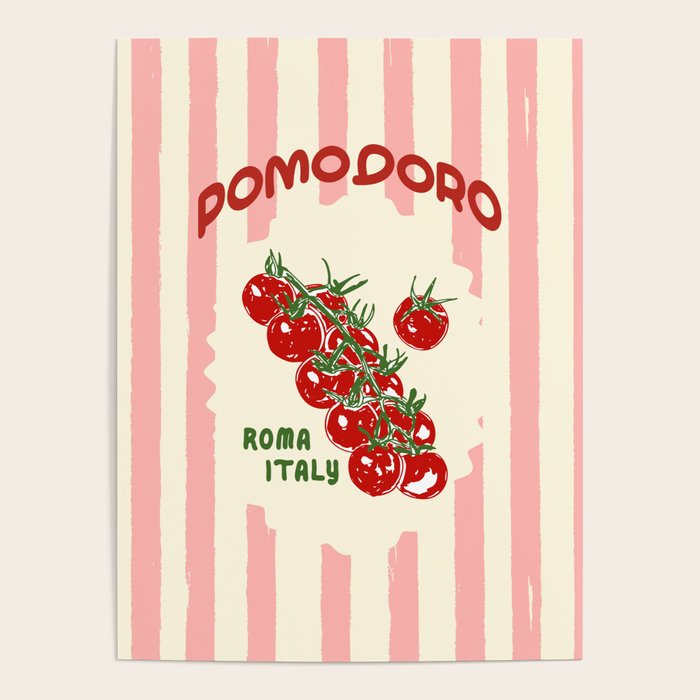 Pomodoro Tomatoes Retro Pink Stripes Poster Gallery Image 1