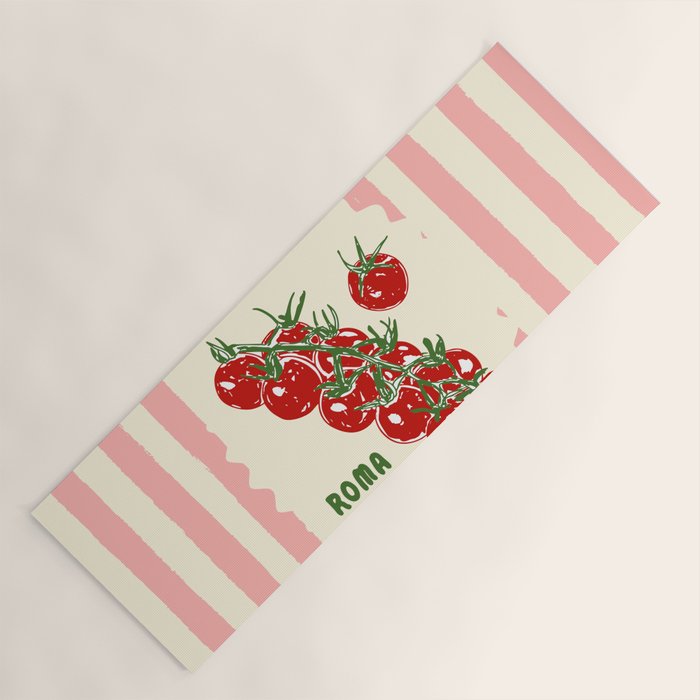 Pomodoro Tomatoes Retro Pink Stripes Yoga Mat Gallery Image 1