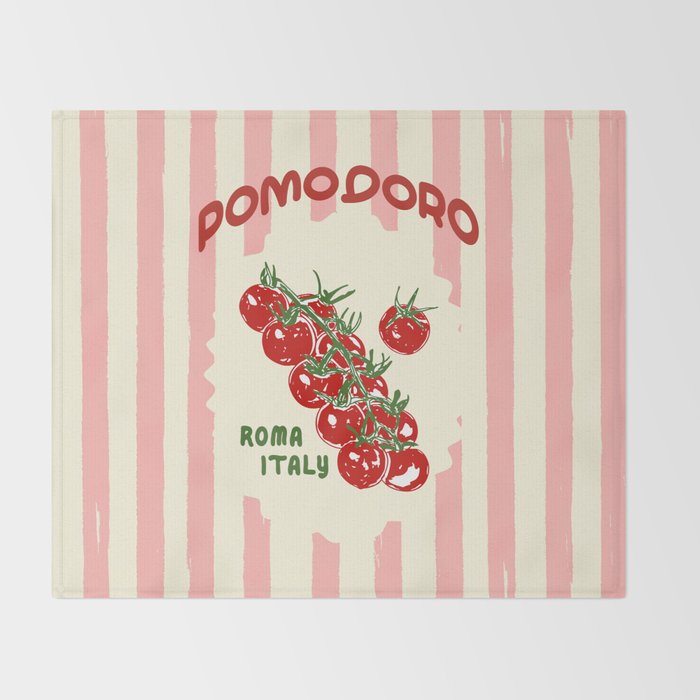 Pomodoro Tomatoes Retro Pink Stripes Throw Blanket Gallery Image 2