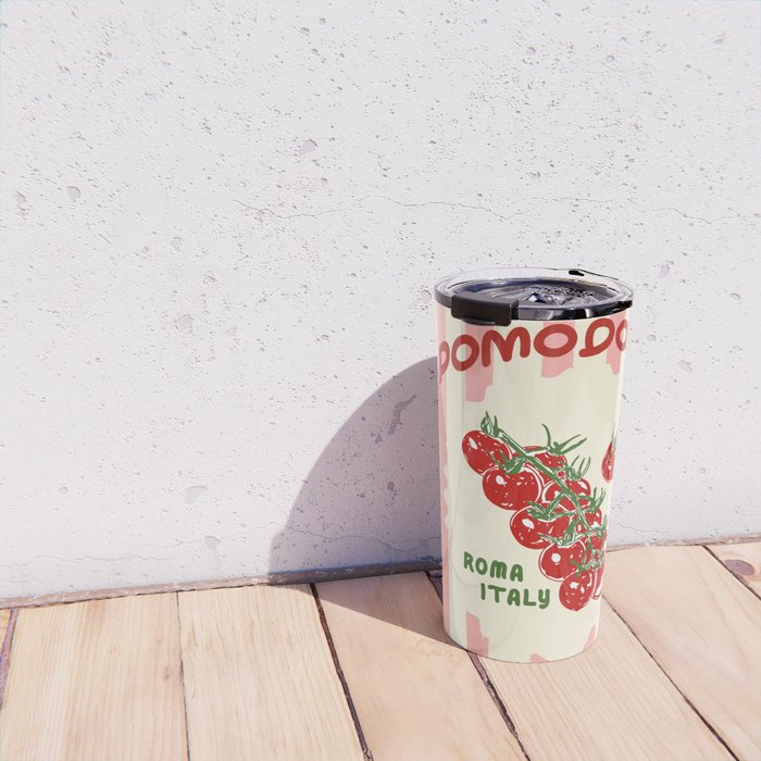 Pomodoro Tomatoes Retro Pink Stripes Travel Mug Gallery Image 4