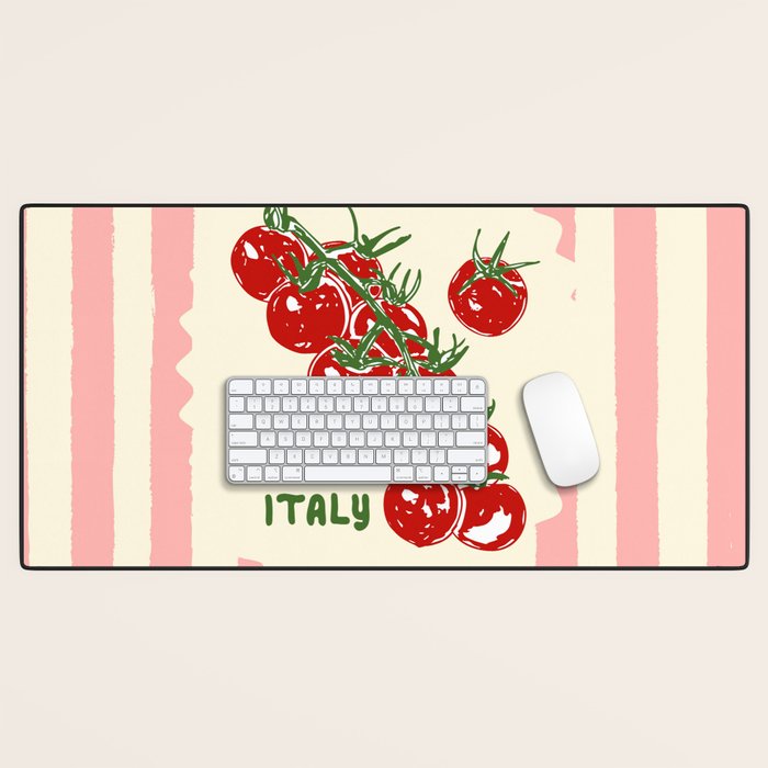 Pomodoro Tomatoes Retro Pink Stripes Desk Mat Gallery Image 1